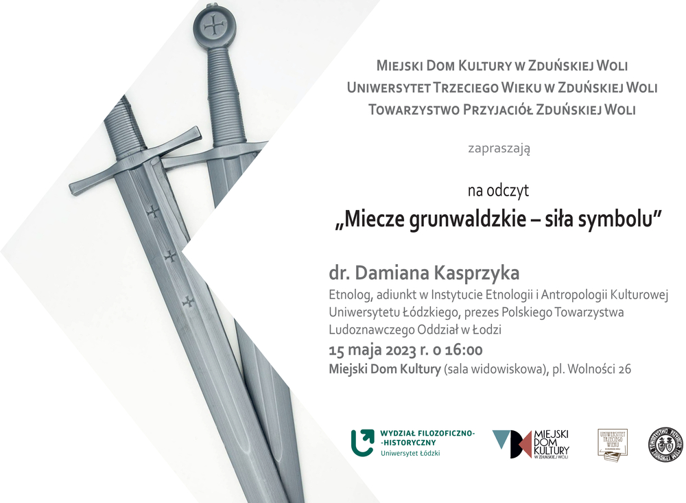Plakat promujący odczyt dr. Damiana Kasprzyka w Zduńskiej Woli