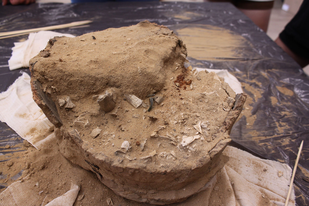 Znalezisko archeologiczne wydobyte podczas prac archeologicznych na terenie Wielunia (woj. Łódzkie)