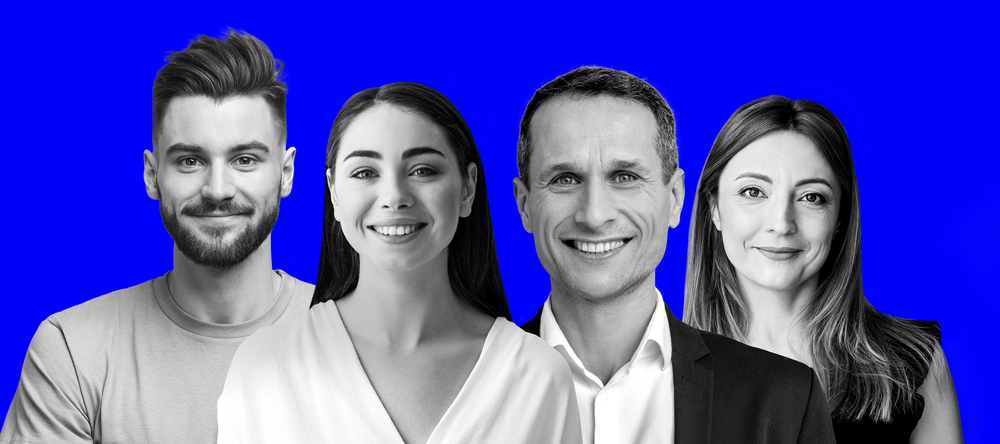 a graphic related to the programme – four smiling people on a blue background