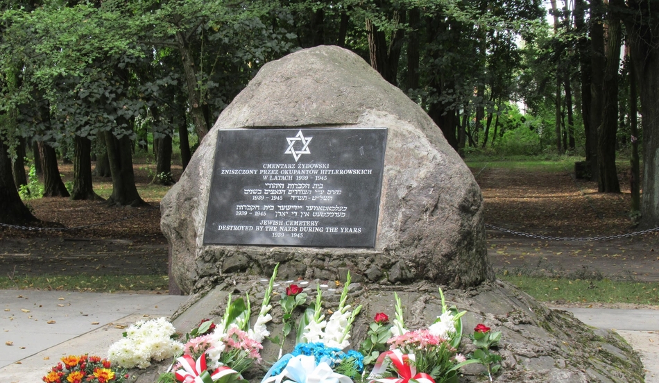 A memorial obelisk at the site of the former Jewish cemetery in Bełchatów