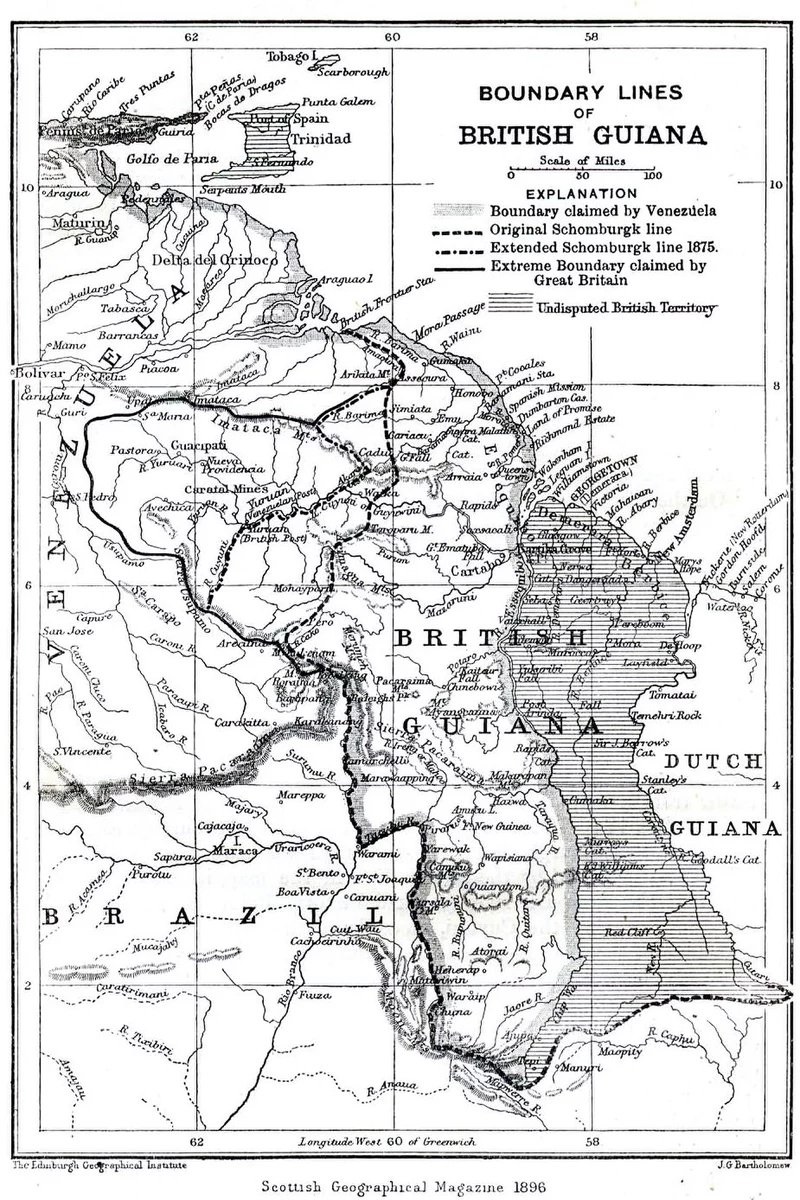 Mapa przebiegu granic pomiędzy Wenezuelą a Gujaną z 1896 r.