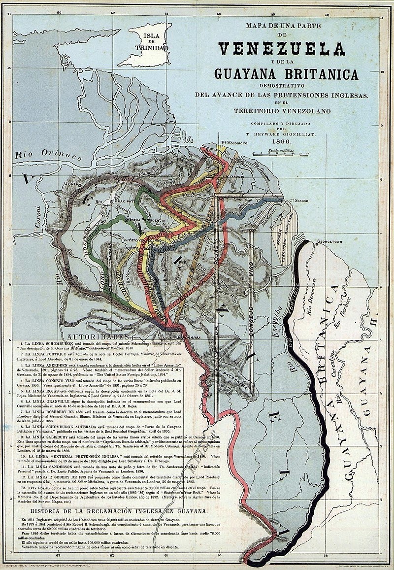 A map of the borders between Venezuela and Guyana from 1896