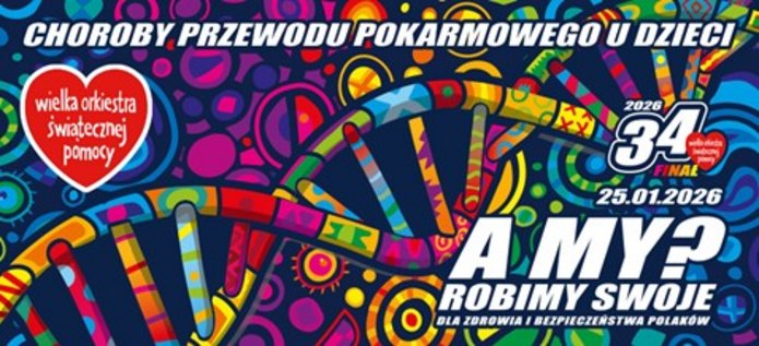 Oficjalna grafika 34 Finału WOŚP. Choroby przewodu pokarmowego u dzieci. 25.01.2026