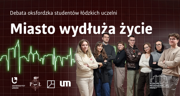 Bamer przedstawiający grupę studentek i studentów uczestniczących w debacie oksfordzkiej