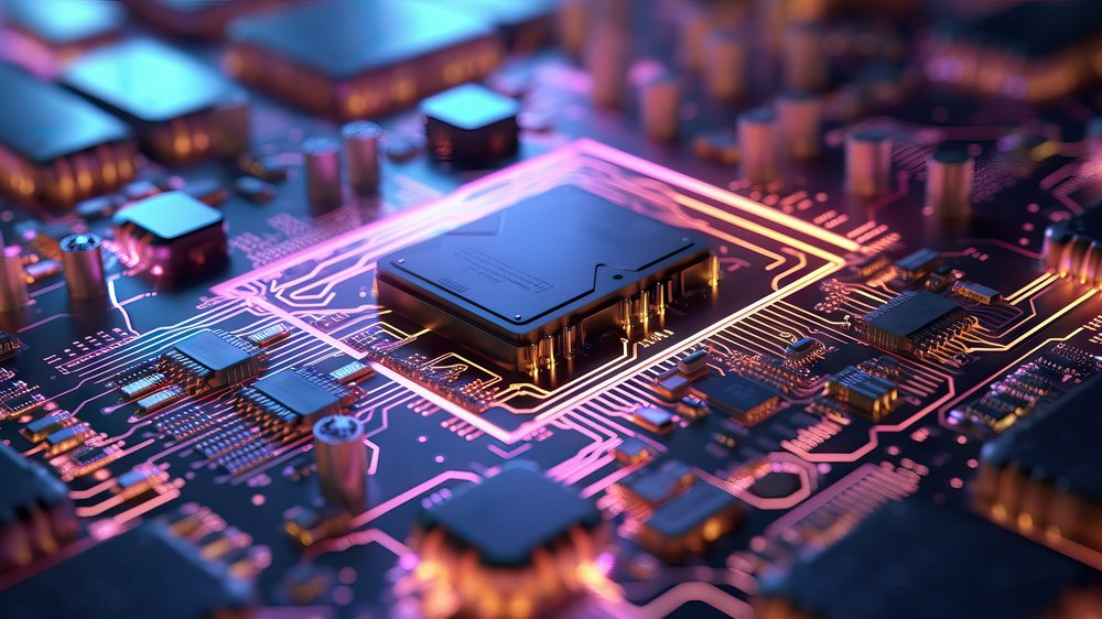 Zdjęcie przedstawia układ scalony - wnętrze komputera. 