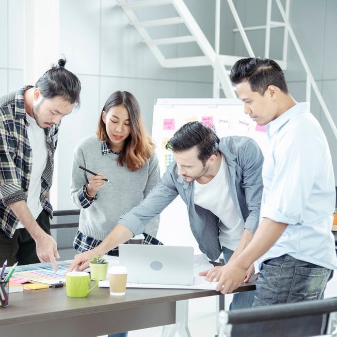 a decorative element: a group of people at work